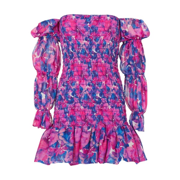 MISA Los Angeles Noura Smocked Mini Dress Watercolor Blues Size XS - Picture 7 of 11